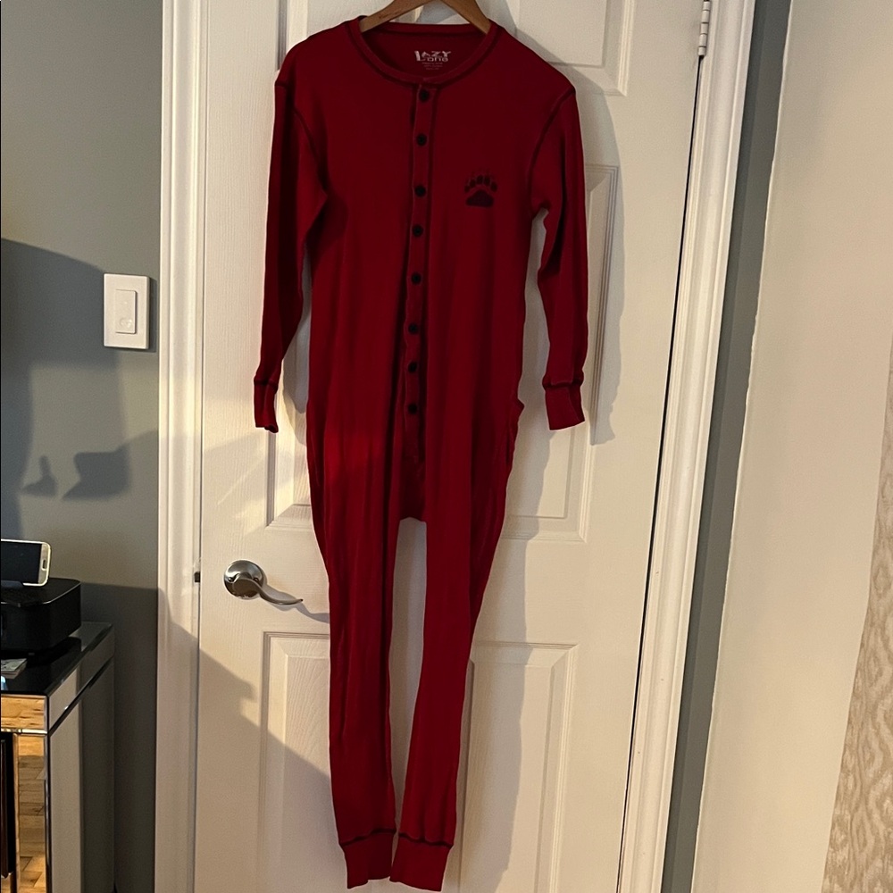 Lazy One Red Women's Pajama Onesie with Bear Paw